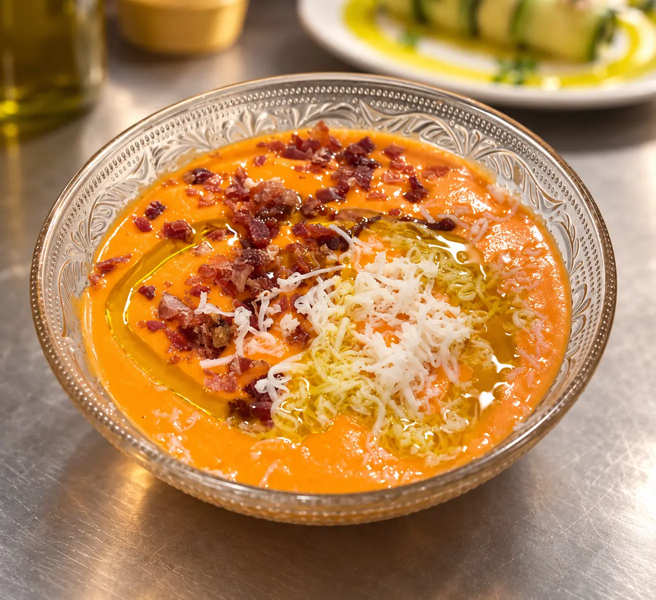 Salmorejo cordobés con jamón ibérico y huevo